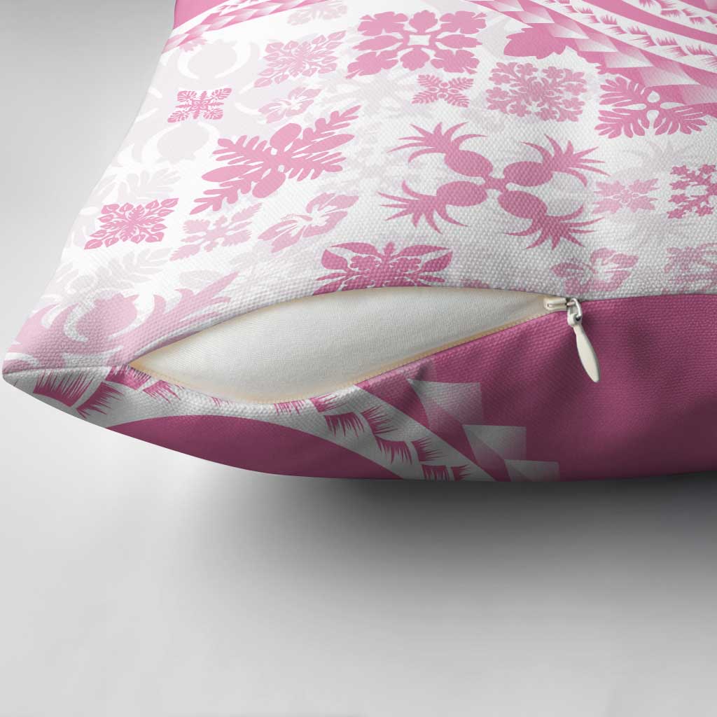 Pink Hawaiian Quilt Pattern Pillow Cover Mixed Polynesian Tribal Arty - Polynesian Pride