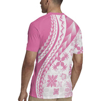Pink Hawaiian Quilt Pattern Rugby Jersey Mixed Polynesian Tribal Arty