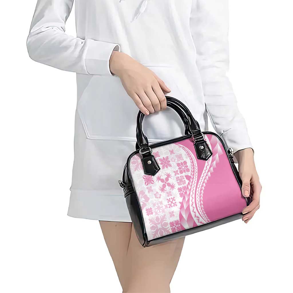 Pink Hawaiian Quilt Pattern Shoulder Handbag Mixed Polynesian Tribal Arty
