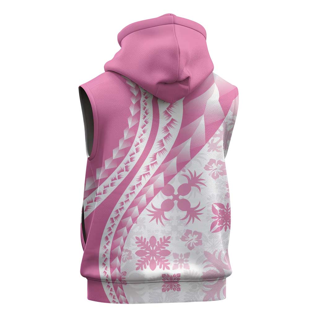 Pink Hawaiian Quilt Pattern Sleeveless Hoodie Mixed Polynesian Tribal Arty - Polynesian Pride