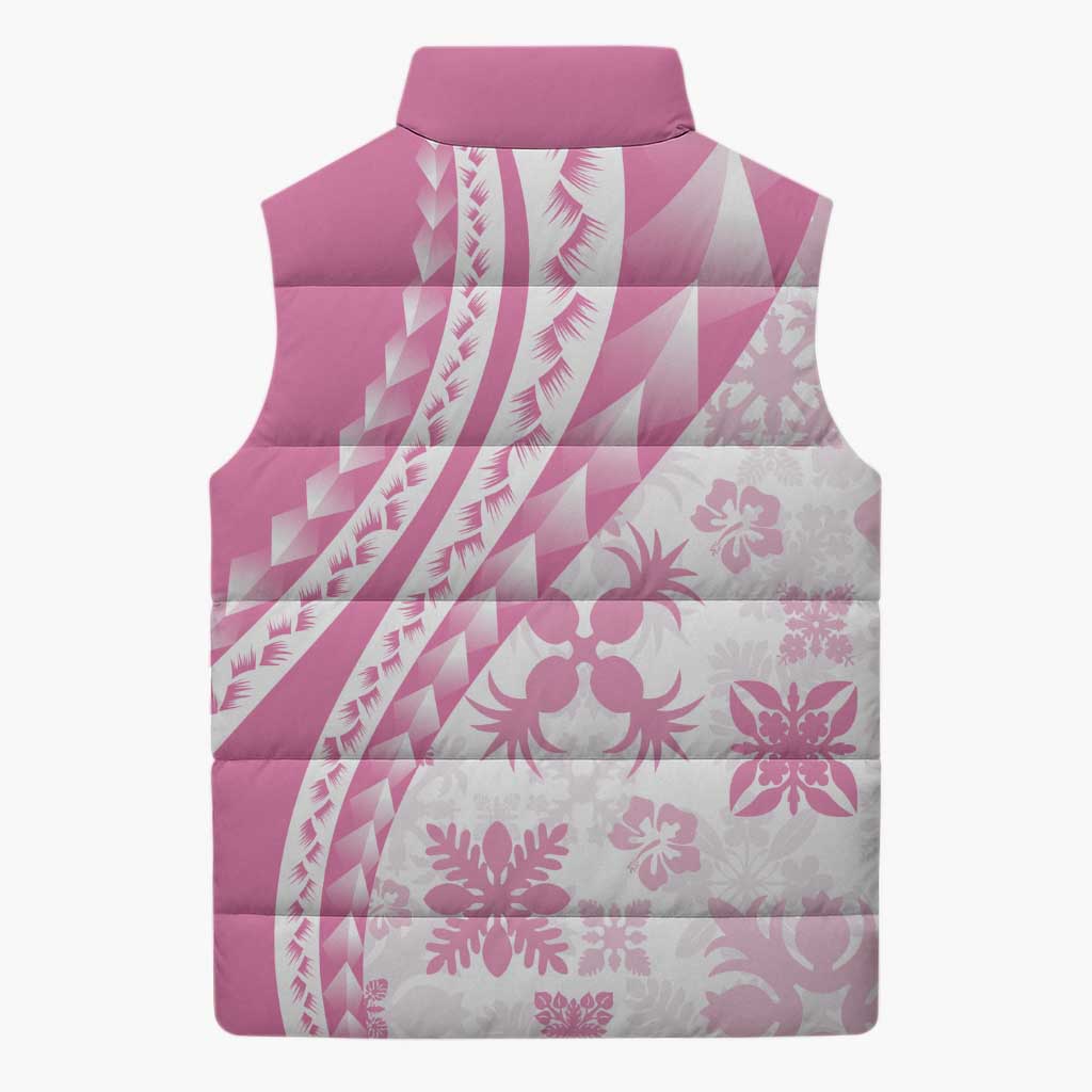 Pink Hawaiian Quilt Pattern Sleeveless Puffer Jacket Mixed Polynesian Tribal Arty - Polynesian Pride