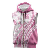 Pink Hawaiian Quilt Pattern Sleeveless Zip Hoodie Mixed Polynesian Tribal Arty - Polynesian Pride