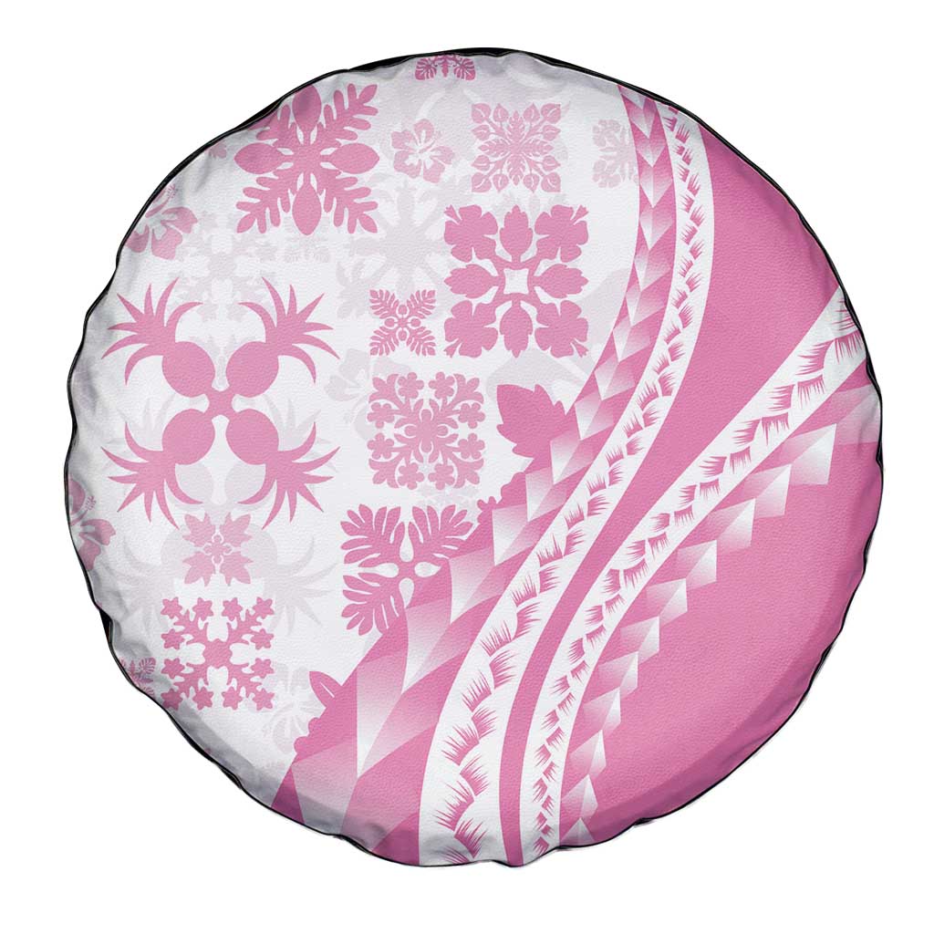 Pink Hawaiian Quilt Pattern Spare Tire Cover Mixed Polynesian Tribal Arty