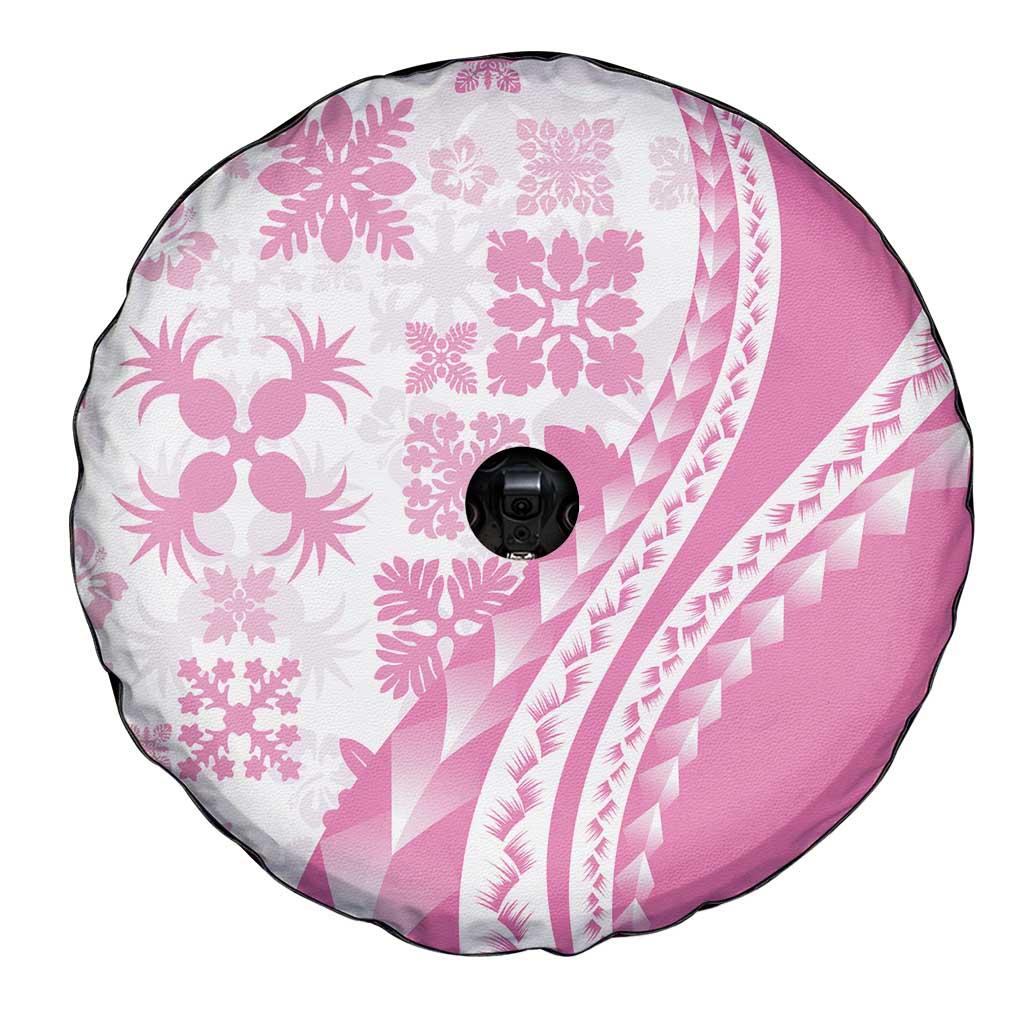 Pink Hawaiian Quilt Pattern Spare Tire Cover Mixed Polynesian Tribal Arty