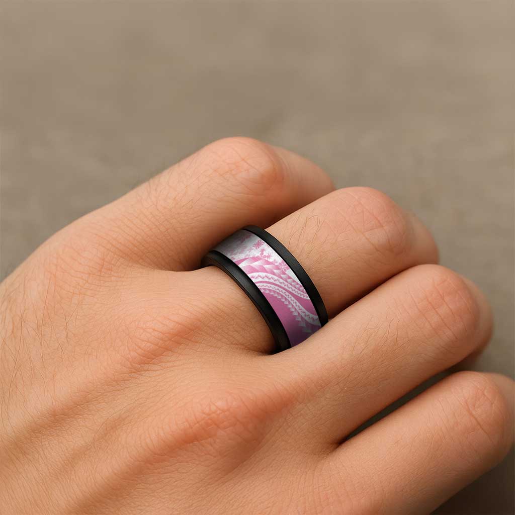 Pink Hawaiian Quilt Pattern Spinner Ring Mixed Polynesian Tribal Arty - Polynesian Pride