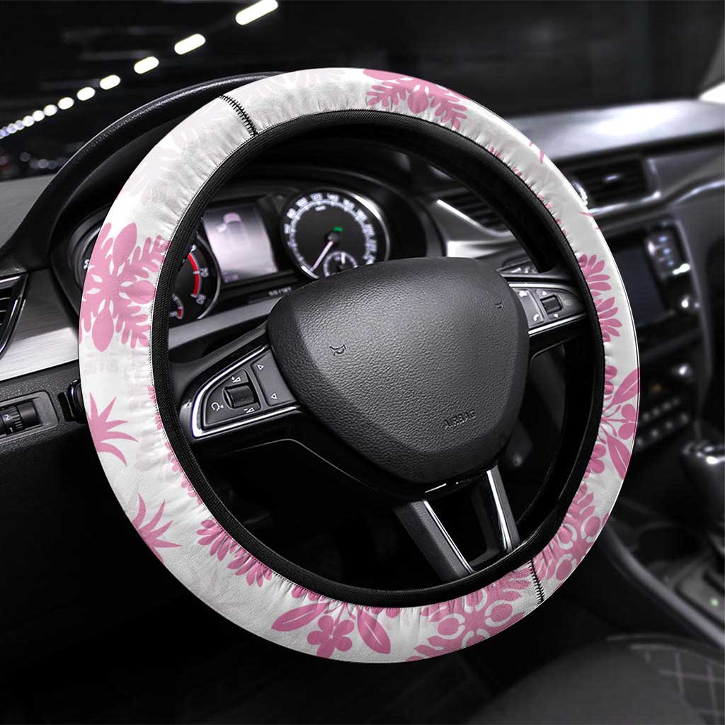 Pink Hawaiian Quilt Pattern Steering Wheel Cover Mixed Polynesian Tribal Arty