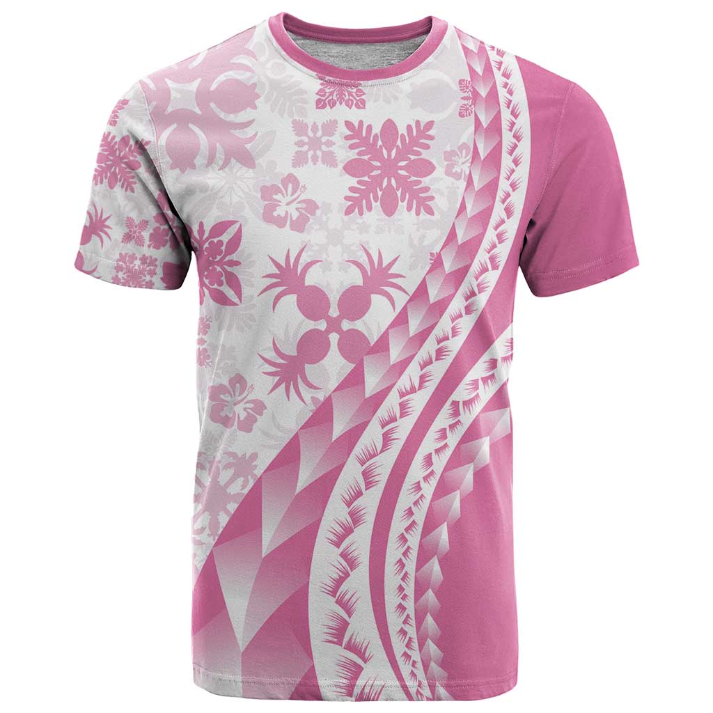 Pink Hawaiian Quilt Pattern T Shirt Mixed Polynesian Tribal Arty