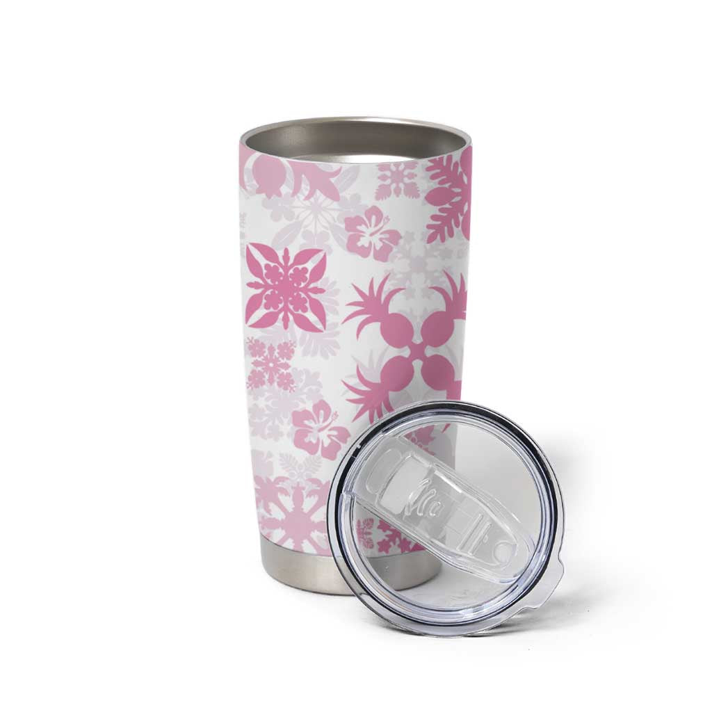 Pink Hawaiian Quilt Pattern Tumbler Cup Mixed Polynesian Tribal Arty