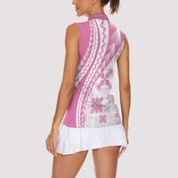 Pink Hawaiian Quilt Pattern Women Sleeveless Polo Shirt Mixed Polynesian Tribal Arty