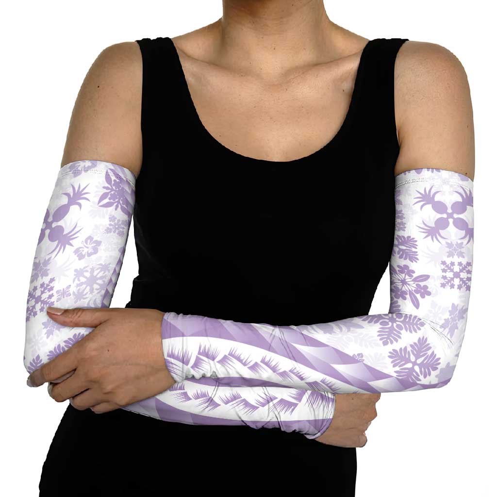 Purple Hawaiian Quilt Pattern Arm Sleeves Mixed Polynesian Tribal Arty - Polynesian Pride