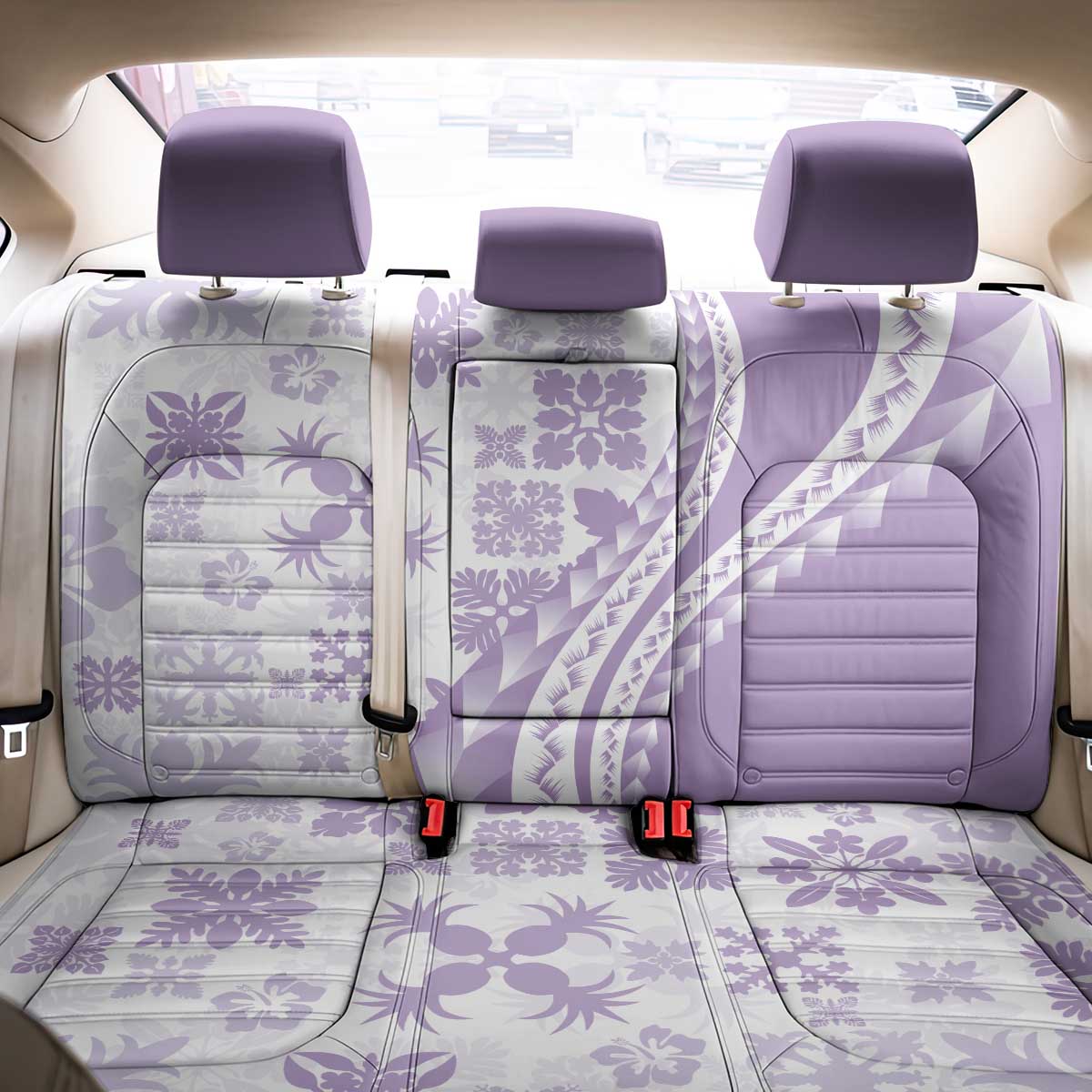 Purple Hawaiian Quilt Pattern Back Car Seat Cover Mixed Polynesian Tribal Arty