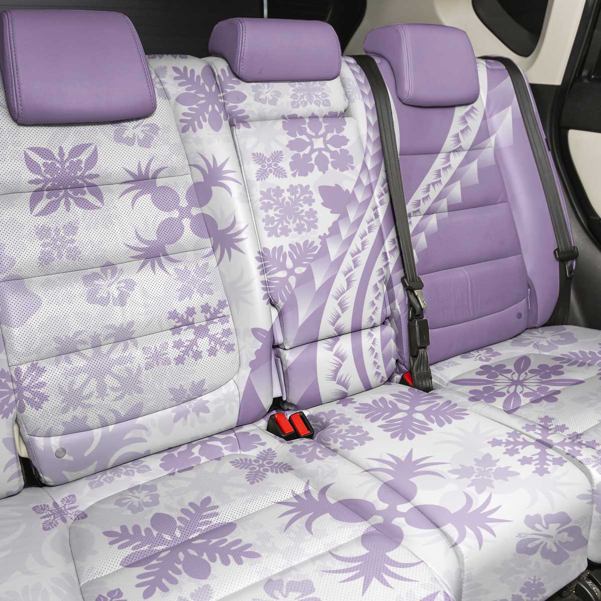 Purple Hawaiian Quilt Pattern Back Car Seat Cover Mixed Polynesian Tribal Arty