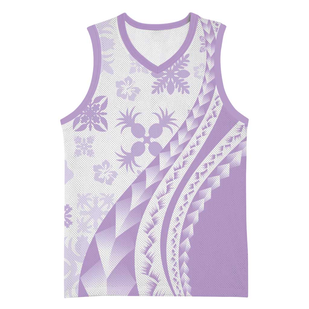 Purple Hawaiian Quilt Pattern Basketball Jersey Mixed Polynesian Tribal Arty - Polynesian Pride