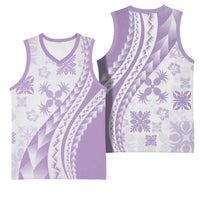Purple Hawaiian Quilt Pattern Basketball Jersey Mixed Polynesian Tribal Arty - Polynesian Pride