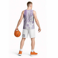 Purple Hawaiian Quilt Pattern Basketball Jersey Mixed Polynesian Tribal Arty - Polynesian Pride