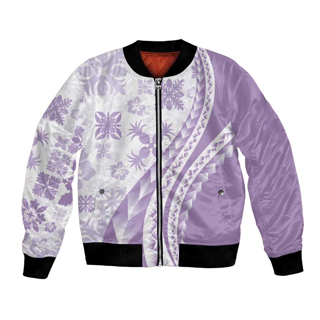 Purple Hawaiian Quilt Pattern Bomber Jacket Mixed Polynesian Tribal Arty