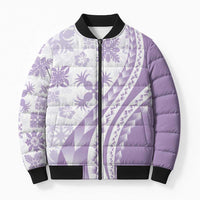 Purple Hawaiian Quilt Pattern Bomber Puffer Jacket Mixed Polynesian Tribal Arty - Polynesian Pride