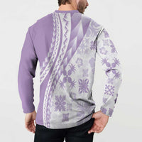 Purple Hawaiian Quilt Pattern Button Sweatshirt Mixed Polynesian Tribal Arty