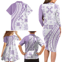 Purple Hawaiian Quilt Pattern Family Matching Long Sleeve Bodycon Dress and Hawaiian Shirt Mixed Polynesian Tribal Arty