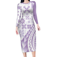 Purple Hawaiian Quilt Pattern Family Matching Long Sleeve Bodycon Dress and Hawaiian Shirt Mixed Polynesian Tribal Arty