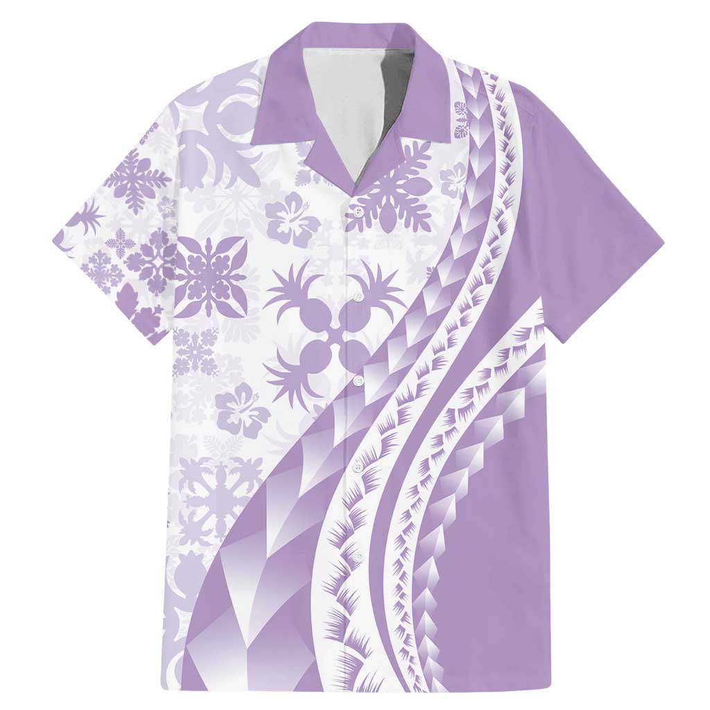 Purple Hawaiian Quilt Pattern Family Matching Mermaid Dress and Hawaiian Shirt Mixed Polynesian Tribal Arty