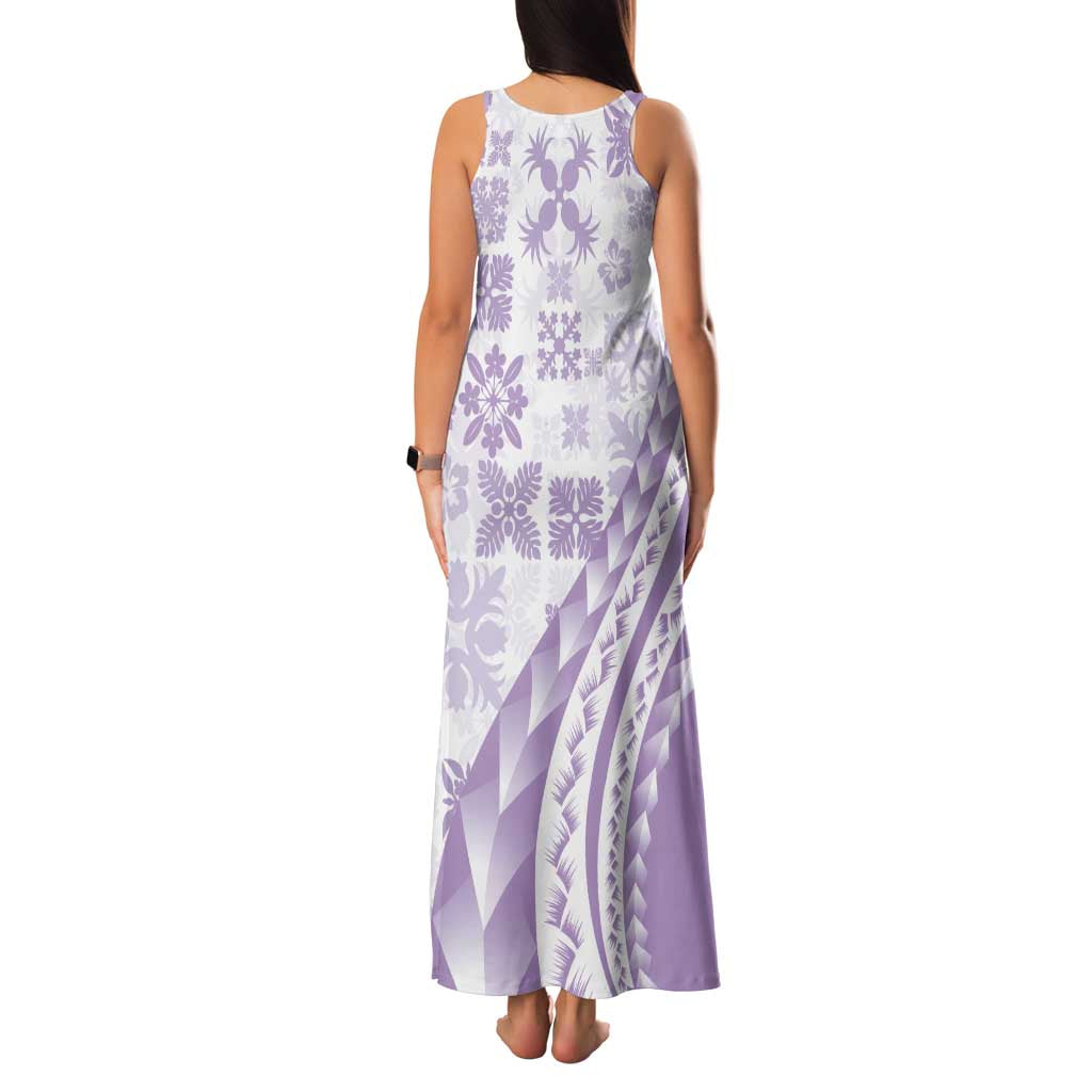 Purple Hawaiian Quilt Pattern Family Matching Tank Maxi Dress and Hawaiian Shirt Mixed Polynesian Tribal Arty