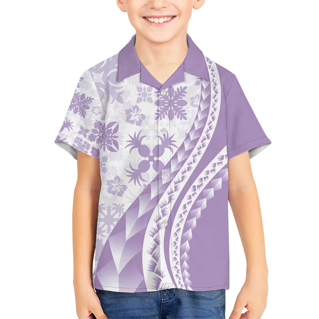 Purple Hawaiian Quilt Pattern Kid Hawaiian Shirt Mixed Polynesian Tribal Arty