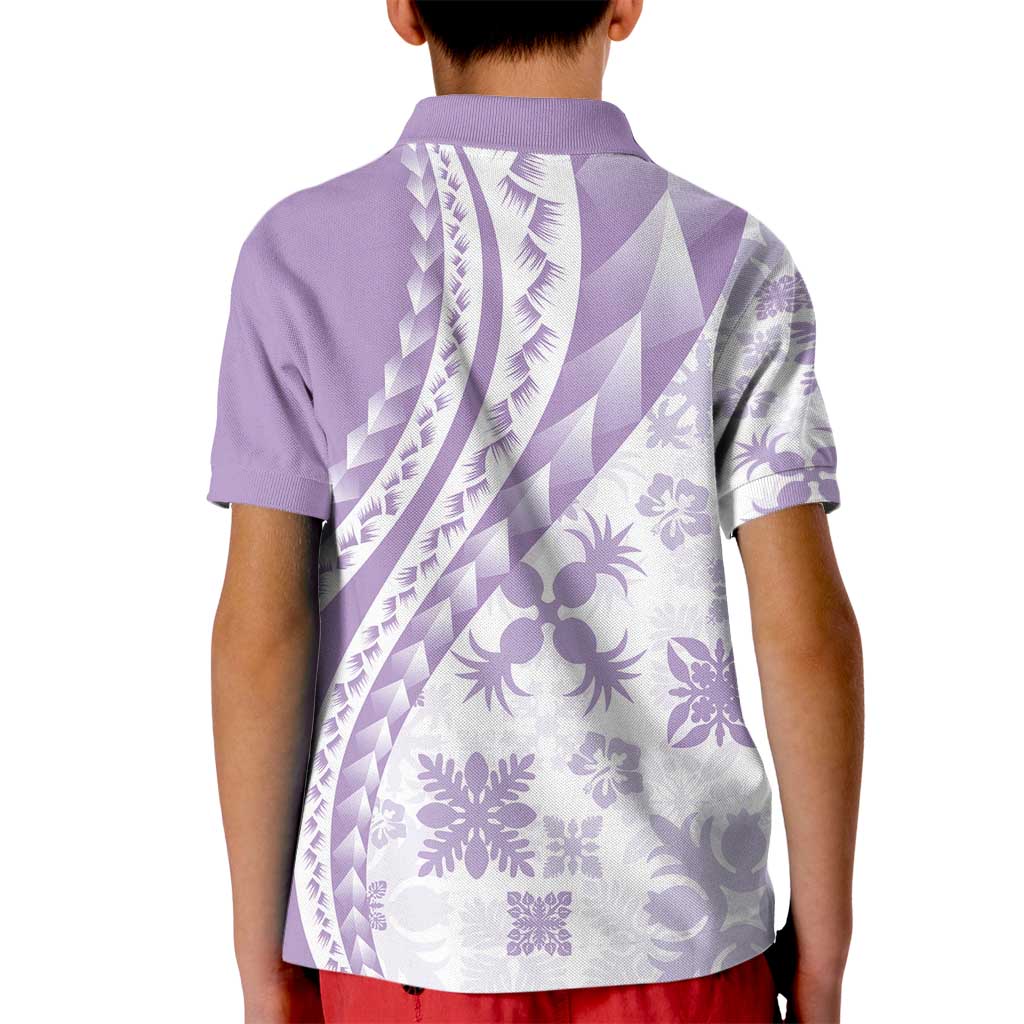 Purple Hawaiian Quilt Pattern Kid Polo Shirt Mixed Polynesian Tribal Arty