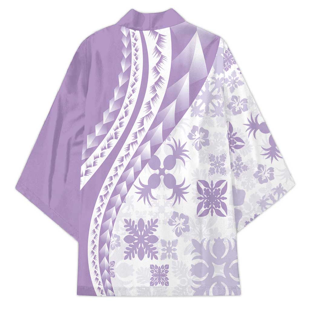 Purple Hawaiian Quilt Pattern Kimono Mixed Polynesian Tribal Arty - Polynesian Pride
