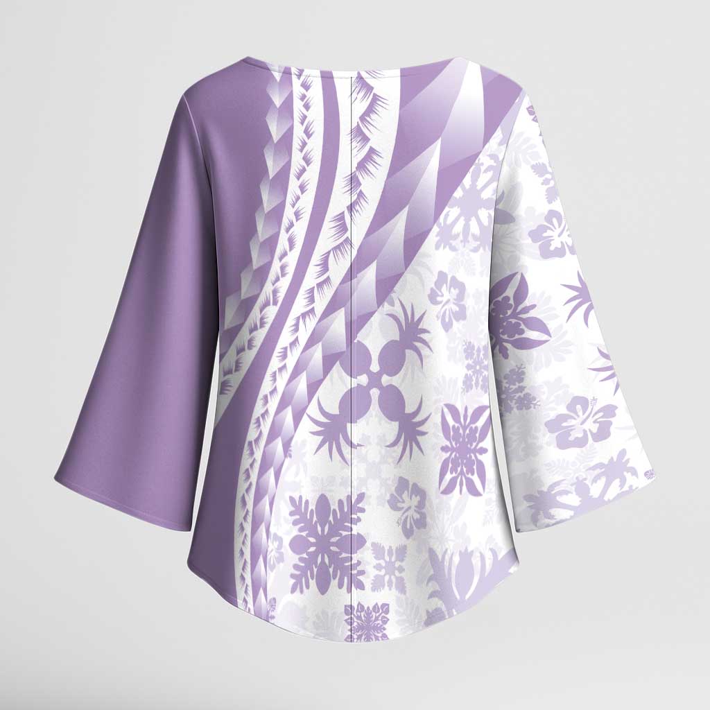 Purple Hawaiian Quilt Pattern Kimono Sleeve Blouse Mixed Polynesian Tribal Arty - Polynesian Pride