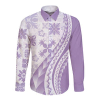 Purple Hawaiian Quilt Pattern Long Sleeve Button Shirt Mixed Polynesian Tribal Arty