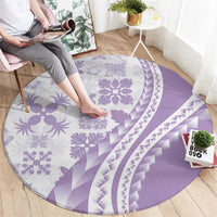 Purple Hawaiian Quilt Pattern Round Carpet Mixed Polynesian Tribal Arty