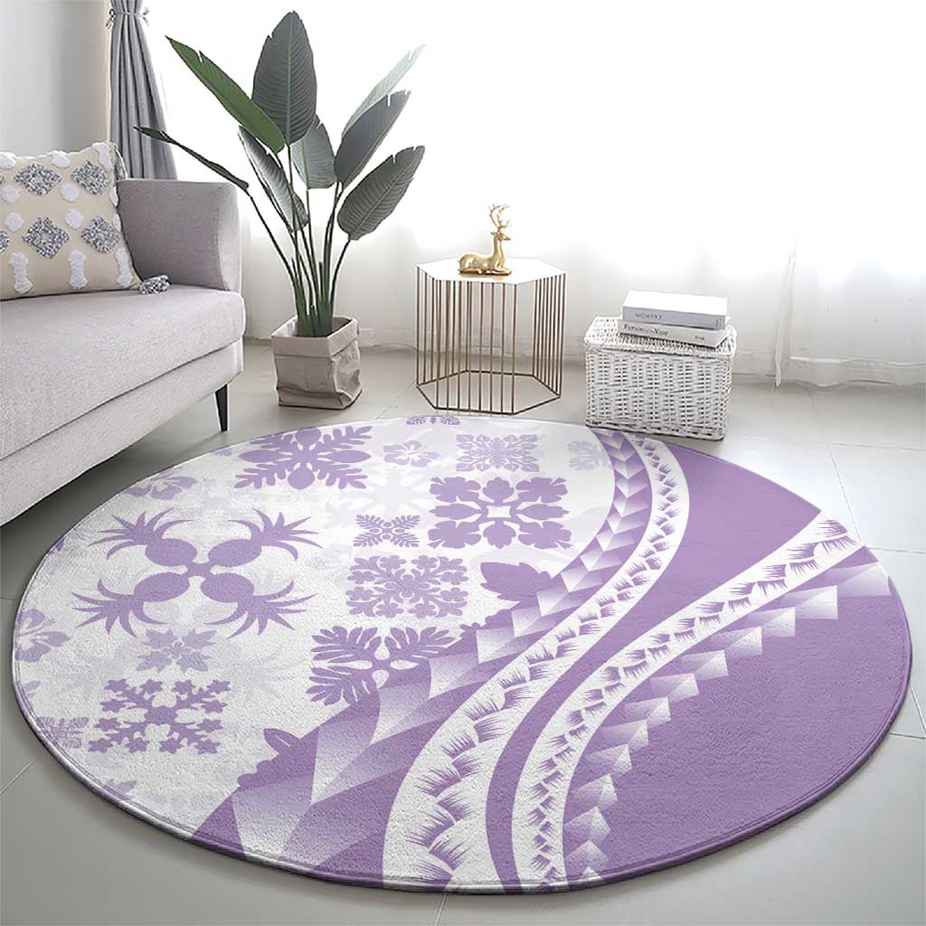 Purple Hawaiian Quilt Pattern Round Carpet Mixed Polynesian Tribal Arty