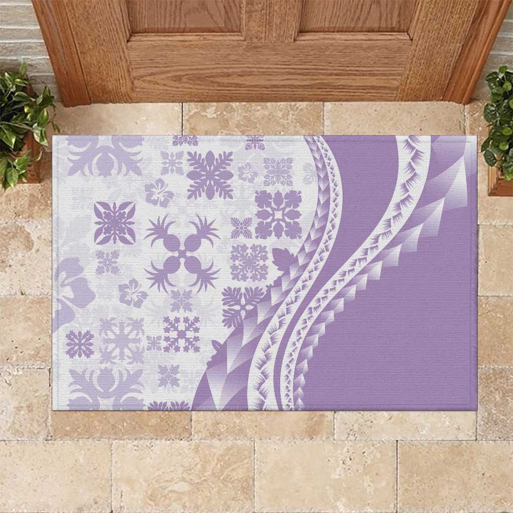 Purple Hawaiian Quilt Pattern Rubber Doormat Mixed Polynesian Tribal Arty