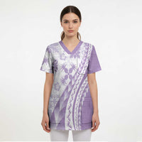Purple Hawaiian Quilt Pattern Scrub Top Mixed Polynesian Tribal Arty - Polynesian Pride