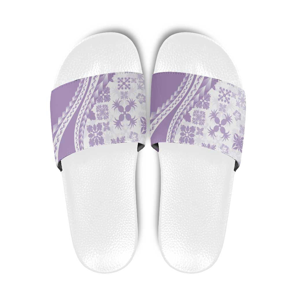 Purple Hawaiian Quilt Pattern Slide Sandals Mixed Polynesian Tribal Arty - Polynesian Pride