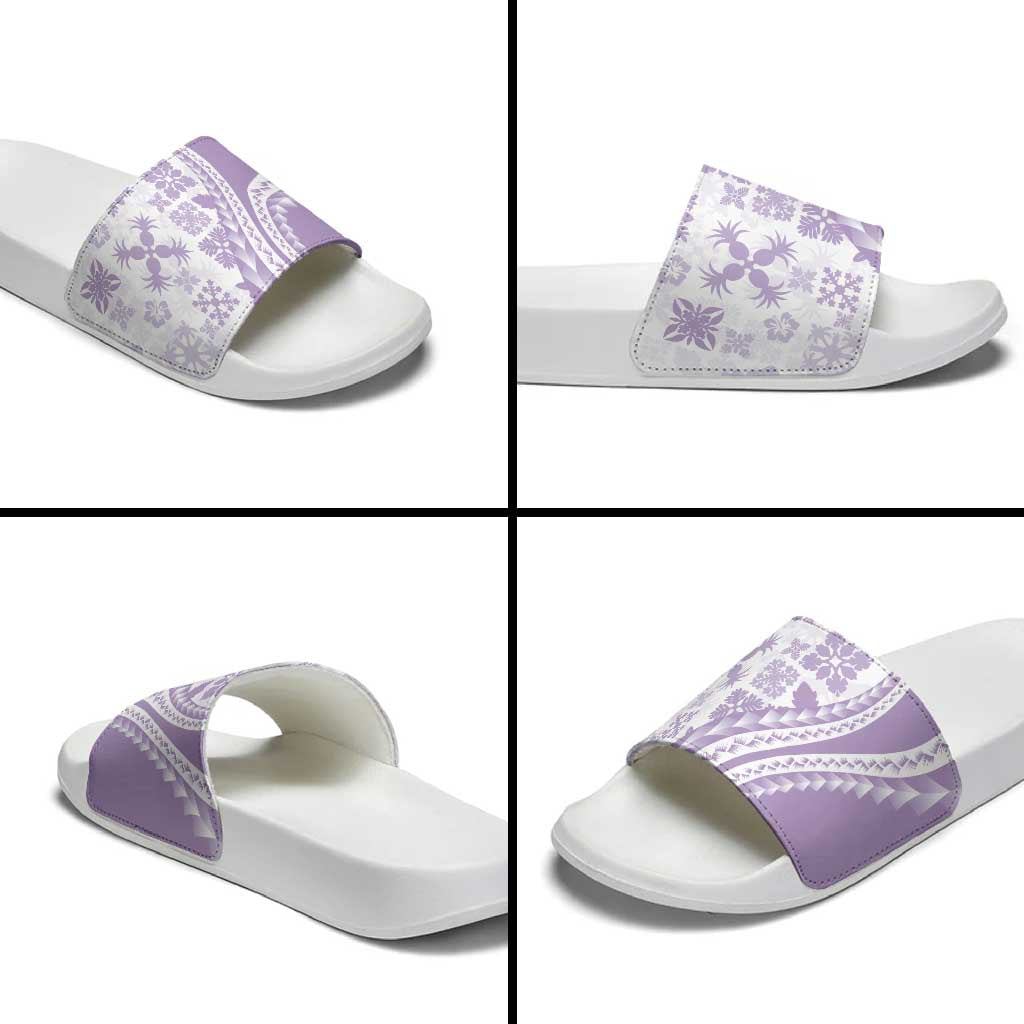 Purple Hawaiian Quilt Pattern Slide Sandals Mixed Polynesian Tribal Arty - Polynesian Pride