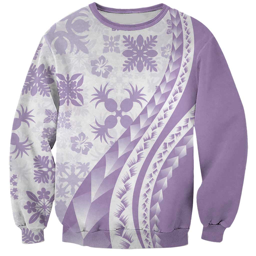 Purple Hawaiian Quilt Pattern Sweatshirt Mixed Polynesian Tribal Arty