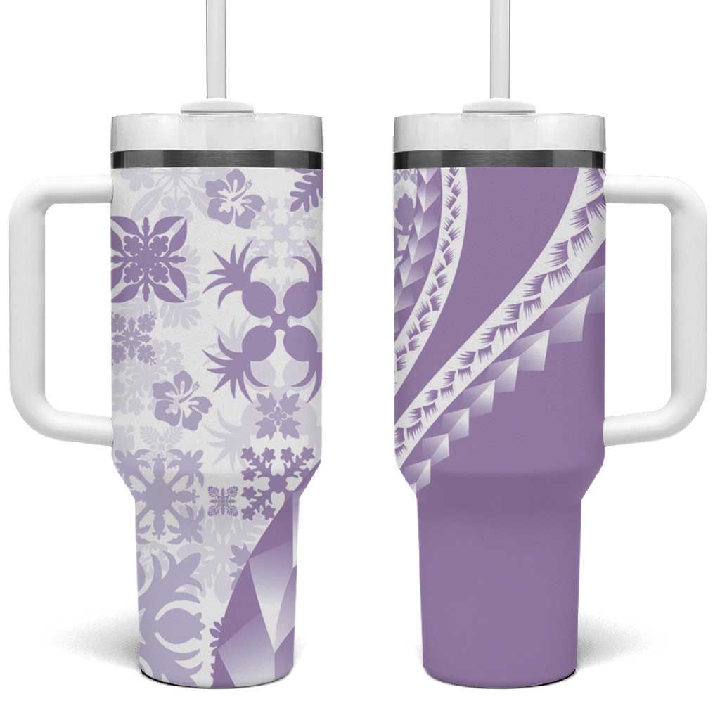 Purple Hawaiian Quilt Pattern Tumbler With Handle Mixed Polynesian Tribal Arty