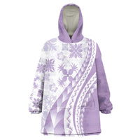 Purple Hawaiian Quilt Pattern Wearable Blanket Hoodie Mixed Polynesian Tribal Arty