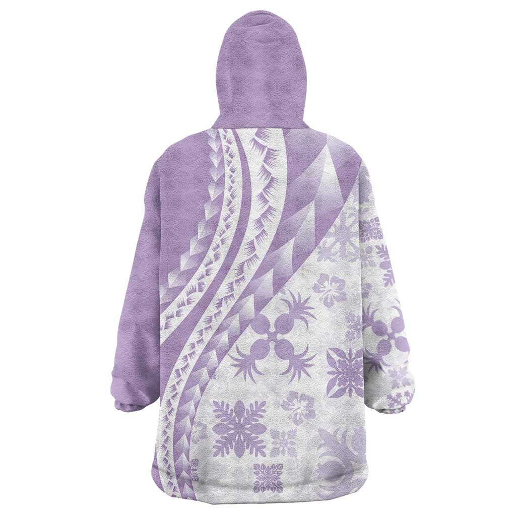 Purple Hawaiian Quilt Pattern Wearable Blanket Hoodie Mixed Polynesian Tribal Arty