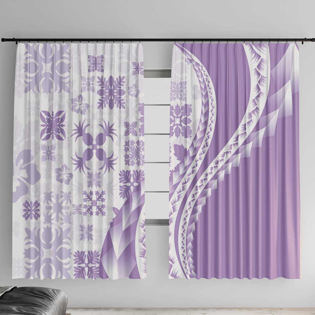 Purple Hawaiian Quilt Pattern Window Curtain Mixed Polynesian Tribal Arty