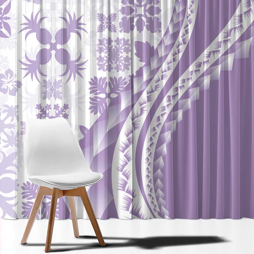 Purple Hawaiian Quilt Pattern Window Curtain Mixed Polynesian Tribal Arty
