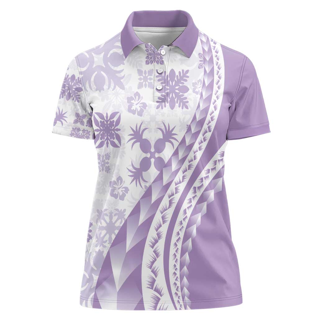Purple Hawaiian Quilt Pattern Women Polo Shirt Mixed Polynesian Tribal Arty