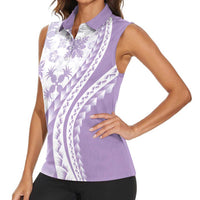 Purple Hawaiian Quilt Pattern Women Sleeveless Polo Shirt Mixed Polynesian Tribal Arty