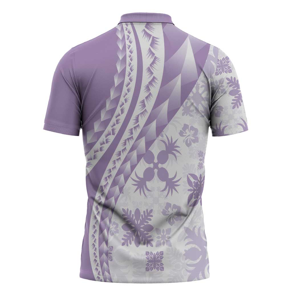 Purple Hawaiian Quilt Pattern Zipper Polo Shirt Mixed Polynesian Tribal Arty - Polynesian Pride