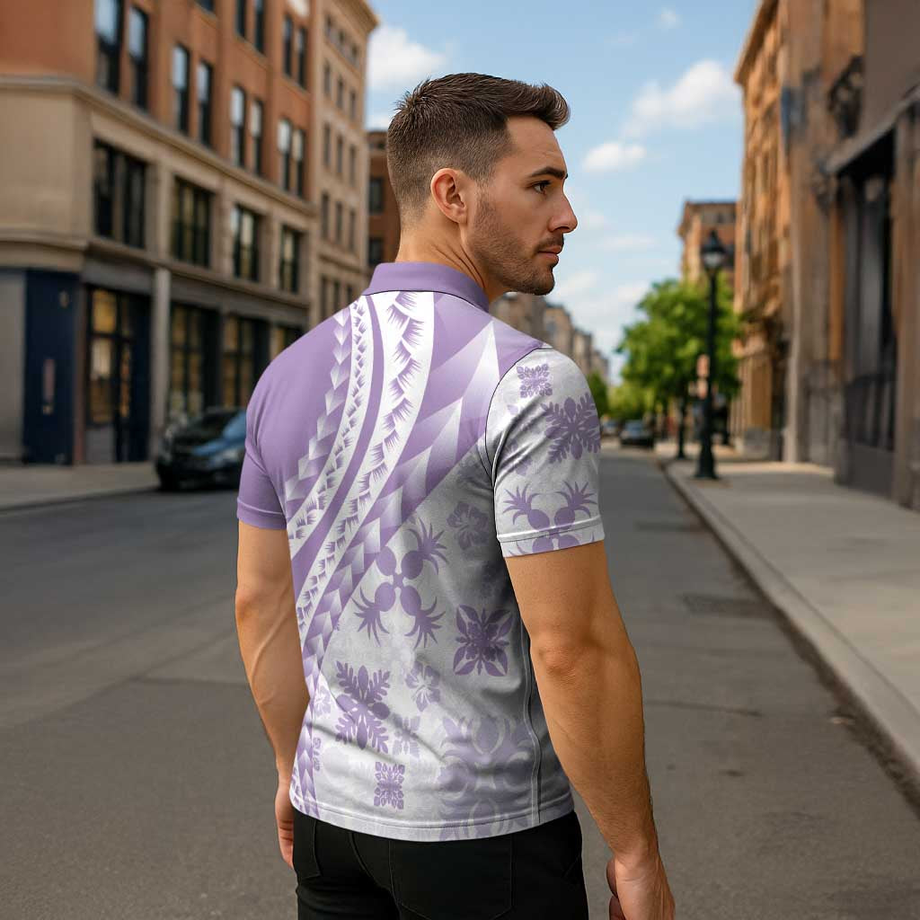 Purple Hawaiian Quilt Pattern Zipper Polo Shirt Mixed Polynesian Tribal Arty - Polynesian Pride