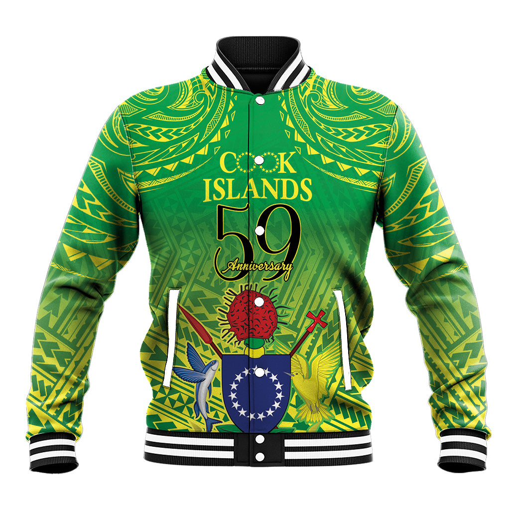 Cook Islands Constitution Day Baseball Jacket Kuki Airani Since 1965 LT9 Unisex Green - Polynesian Pride
