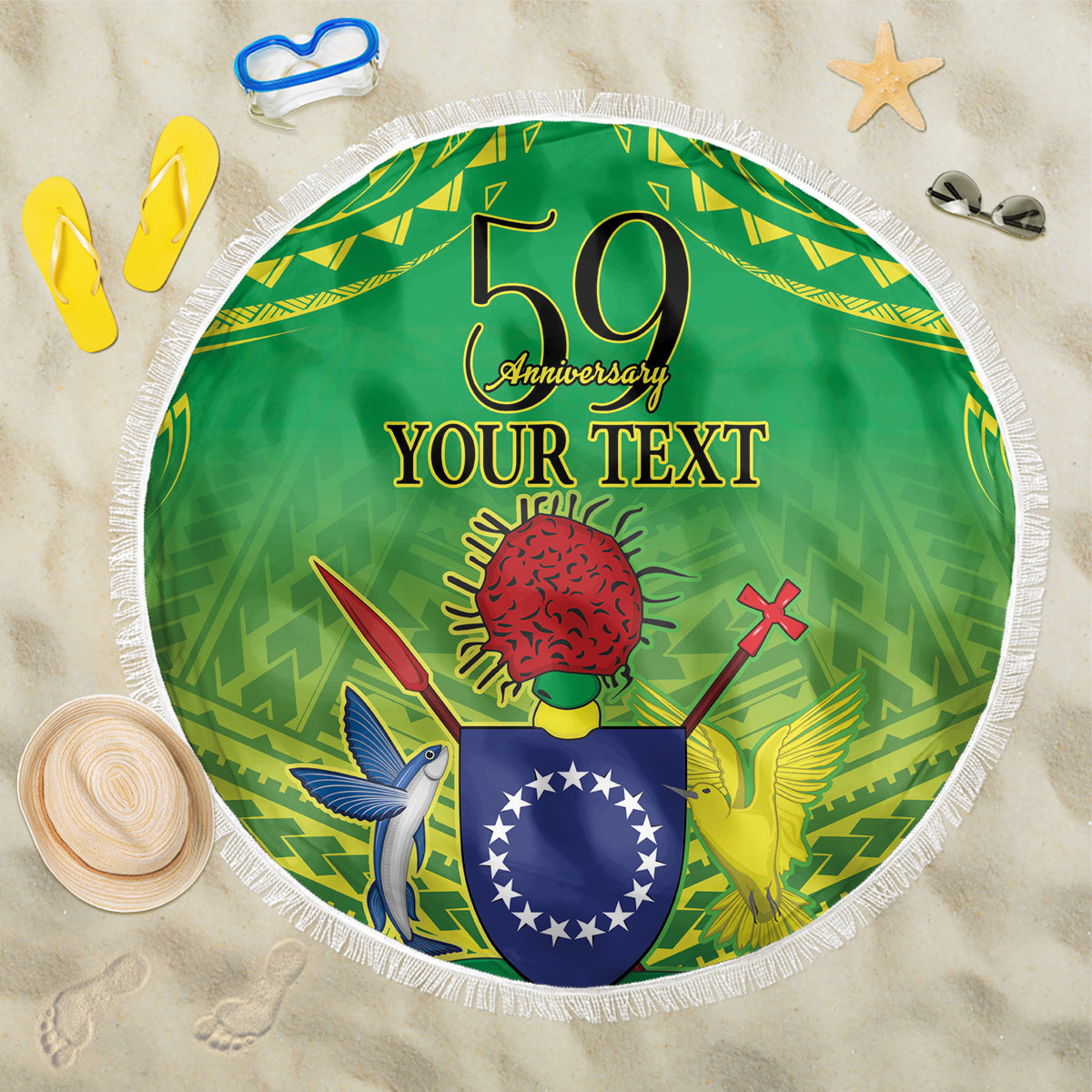 Cook Islands Constitution Day Beach Blanket Kuki Airani Since 1965 LT9 One Size 150cm Green - Polynesian Pride