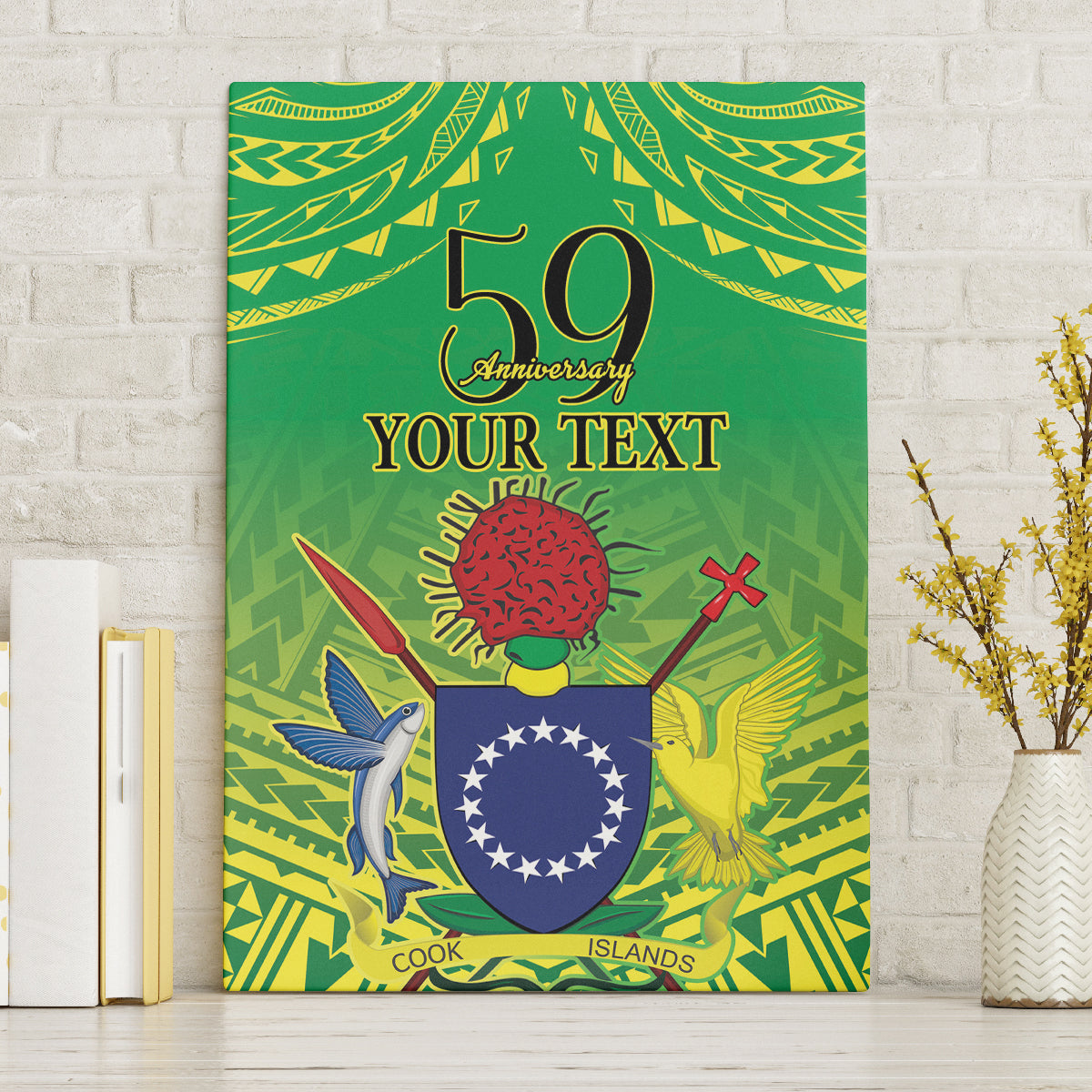 Cook Islands Constitution Day Canvas Wall Art Kuki Airani Since 1965 LT9 Without Frame Green - Polynesian Pride